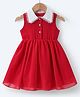 Mark & Mia Sleeveless Collared Front Button Frock With Lace Detailing - Red