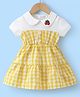 Mark & Mia Cotton Half Sleeves Peter Pan Collared Checkered Frock with Tomato Embroidery - Yellow & White