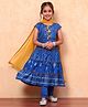 BIBA Cotton Half Sleeves Floral Foil Printed Tiered Kurta With Churidar & Dupatta Set - Bright Blue