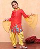 BIBA Cotton Three Fourth Sleeves Floral Printed Gota Lace Embellished Kurta With Solid Salwar & Dupatta Set - Red & Yellow
