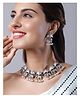 Mansiyaorange Silver-Plated Green Stone Studded & Beaded Oxidised Jewellery Set