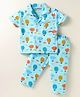 Little Darlings Sinker Knit Half Sleeves Front Open Air Balloon Printed Night Suit - Aqua Blue