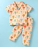 Little Darlings Sinker Knit Half Sleeves Front Open Air Balloon Printed Night Suit - Light Orange