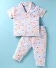 Little Darlings Sinker Knit Half Sleeves Front Open Bear Printed Night Suit - Sky Blue