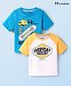 Honeyhap Premium  100% Cotton Knit With Bio Finish Half Raglan Sleeves T-Shirts with Everyday Skate Day Text Print Pack of 2- Banana Bright White, Hawaiian Ocean