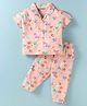 Little Darlings Sinker Knit Half Sleeves Night Suit with Floral Print - Peach