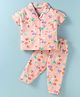 Little Darlings Sinker Knit Half Sleeves Night Suit with Floral Print - Peach