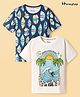 Honeyhap Premium 100% Cotton Knit Half Sleeves T-Shirts With Beach Theme Print Pack of 2 - Navy Peony & Bright White