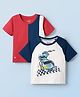 Honeyhap Premium 100% Cotton Knit Half Raglan Sleeves Cut & Sew T-Shit with Bio Finish & Car Print Pack of 2 - Bright White Navy Peony & High Risk Red