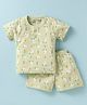 Little Darlings Sinker Knit Half Sleeves T-Shirt & Shorts Set with Bunny Print - Light Green