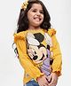 Babyhug Disney Single Jersey Knit Full Sleeves Top With Minnie Mouse Graphics Badge & Frills Detailing - Yellow