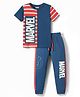 Pine Kids Marvel Single Jersey Knit Half Sleeves T-Shirt & Lounge Pant Set With Avengers Graphics - Navy Blue