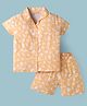 Little Darlings Sinker Knit Half Sleeves Shirt & Shorts Set With Animal & Floral Print - Light Orange