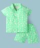 Little Darlings Sinker Knit Half Sleeves Shirt & Shorts Set With Animal & Floral Print - Light Green