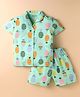 Little Darlings Sinker Knit Half Sleeves Shirt & Shorts Set With Pineapple Print - Sea Green