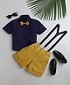 Jeet Ethnics Half Sleeves Solid Shirt With Checked Shorts Bow & Suspender Set - Yellow & Blue