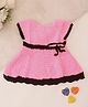 Woonie Hand Knitted Short Sleeves Bow Embroidered Crochet Dress - Pink