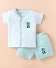 Little Darlings Interlock Knit Half Sleeves Shorts Night Suit with Animal Print & Stripes - Turquoise