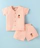 Little Darlings Interlock Knit Half Sleeves Shorts Night Suit with Bear Print - Peach