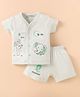 Little Darlings Interlock Knit Half Sleeves Shorts Night Suit with Elephant Print - Light Green