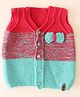 Woonie Hand Knitted Sleeveless Bow Embroidered & Colour Blocked Sweater Vest - Blue