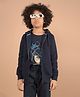 CRIMSOUNE CLUB Cotton Full Sleeves Solid Hooded Sweatshirt - Navy Blue