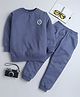 BAATCHEET Full Sleeves Evil Eye Patch Detailed Textured Jacquard Tee & Coordinating Joggers Set - Blue