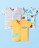 Babyhug Interlock Knit Half Sleeves Front Open jhablas With Striped & Fish Print Pack Of 3 - Yellow White & Light Blue