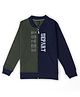 Earth Conscious Fleece Full Sleeves Colour Blocked & Depart Text Printed Zipper Jacket - Olive & Navy Blue