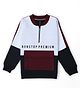 Earth Conscious Fleece Full Sleeves Colour Blocked & Non Stop Premium Text Printed Zipper Sweatshirt - White & Maroon