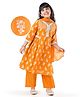 EARTHY TOUCH Cambric Woven Three Fourth Sleeves Kurta Salwar Set With Floral Print & Lace Detailing with Dupatta - Orange