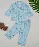 Little Ginnie Cotton Woven Full Sleeves Hot Air Balloons Printed Shirt & Pajama Set - Sky Blue