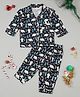 Little Ginnie Woolen Woven Full Sleeves Polar Bears Printed Shirt & Pajama Set Winter Night Suit- Navy Blue