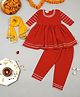 Little Ginnie Cotton Full Sleeves Lace Embellished Kurta Pant With Dupatta Set - Red