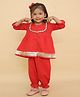 Little Ginnie Full Sleeves Gota Lace Embellished Kurta Set - Red