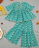 Little Ginnie Half Bell Sleeves Fish Printed Gota Lace Embellished Kurta Sharara & Dupatta Set - Green