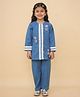 Little Ginnie Cotton Full Sleeves Floral Embroidered & Lace Embellished Kurta Pant Set - Blue