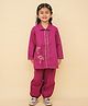 Little Ginnie Cotton Full Sleeves Umbrella Embroidered & Lace Embellished Kurta Pant Set - Purple