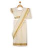 Little Ginnie Kanjivaram Zari Border Detailed Saree With Half Sleeves Blouse - White