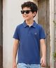 Kookie Kids Cotton Knit Half Sleeves Solid Color Polo T-Shirt - Navy Blue