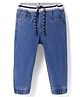 Babyhug Denim Knit & Ribbed at Waist Full Length Washed Joggers-  Blue