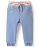 Babyhug Denim Knit & Ribbed at Waist Full Length Washed Joggers-  Light Blue