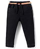 Babyhug Denim Knit & Ribbed at Waist Full Length Washed Joggers -  Black