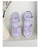 Toothless Floral Applique Detailed Sandals With Velcro Closure - Purple