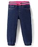 Babyhug Denim Full length washed Jogger with stretch - Dark Blue