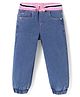 Babyhug Denim Full length washed Jogger with stretch - Mid Blue