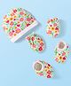 Babyhug Interlock Knit Cap Mittens And Booties Set with Floral Print - White