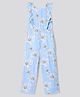 Primo Gino Cotton Knit Frill Sleeves Jumpsuit with Floral Print - Light Blue