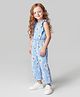 Primo Gino Cotton Knit Frill Sleeves Jumpsuit with Floral Print - Light Blue