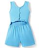 Primo Gino Cotton Knit Sleeveless Solid Color Gathered Waistline Jumpsuit - Light Blue